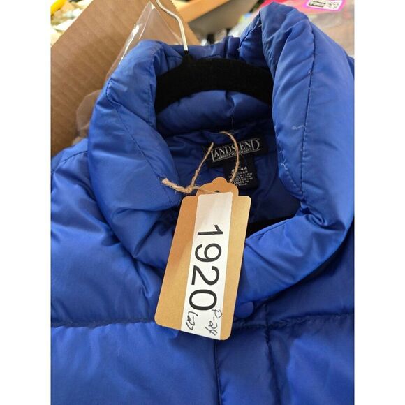 Lands End Blue Puffer Vest Nylon Goose Down Insulation cottagecore boho warm - Picture 4 of 4